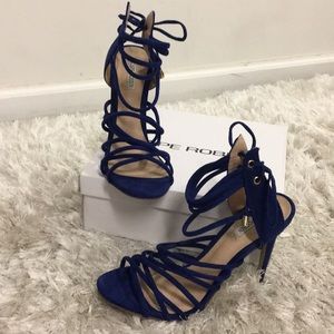 Royal Blue Suede Strappy High Heel Sandals Size 10